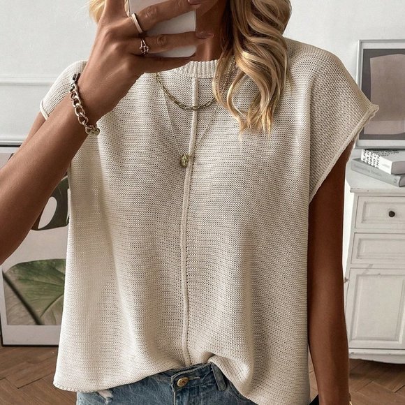 Apricot Casual Womens Solid Batwing Sleeve Sweater Vest - Picture 3 of 6